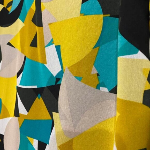 Calvin Klein Abstract Geometric Print Blouse V-Neck Long Sleeve Top Small - Picture 3 of 10